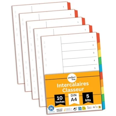 Image de perfect line Intercalaires classeur A4 DIN A4, 10 pièces, 5 set, intercalaire EN carton, FABRIQUÉ ALLEMAGNE