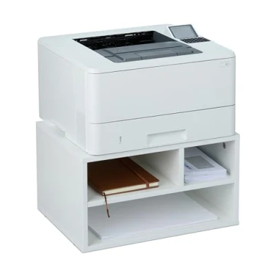 Image de Relaxdays Support d&#039;imprimante, 3 Compartiments Pratiques, H x L P : 22,5 40 30 cm, pour Le Bureau, Blanc