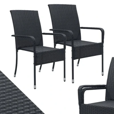 Image de Juskys Ensemble de 2 chaises Jardin Yoro en rotin avec accoudoirs et Dossier empilables Chaise pour Le empilable Balcon Noir