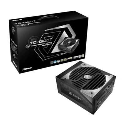 Image de Source d&#039;alimentation ASROCK TC 1300T, PSU, 1300 W, 80 Plus Titane, 135 mm, modulaire, PCI E 5.1 (12+4pin) x2, (6+2 Broches) x8, SATA (5 x9