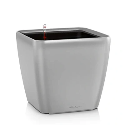 Image de Lechuza Pot de Fleurs d&#039;Interieur Premium Quadro Ls Réserve d&#039;Eau Intégrée Coloris Argent 35 x 33 cm