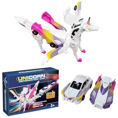Image de Guyode Voiture Transformable en Forme de Licorne, Collision Jouet Robot Enfant Déformation Automatique des Connexions Magnétiques, Transforming Car for Kids Suitable (Rose)