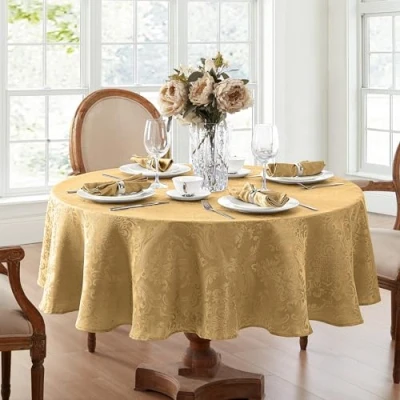 Image de Elrene Home Fashions Nappe damassée Ovale en Polyester, doré, 152,4 x 213,4 cm
