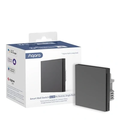 Image de AQARA Interrupteur Mural Intelligent H1 EU (Un seul bouton, Sans neutre), NÉCESSITE HUB, de l&#039;Interrupteur à Télécommande, est Compatible avec Alexa, HomeKit, Google Assistant, IFTTT, Gris