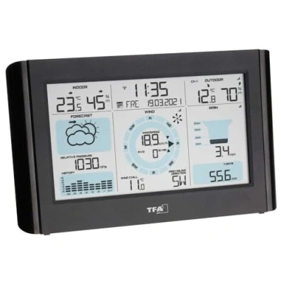 Image de TFA Dostmann Weather Pro Station météo sans fil, 35.1161.01, avec anémomètre, pluviomètre, capteur extérieur, prévisions symboles, température int./ext., numérique, noir