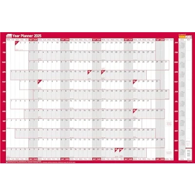 Image de Sasco Mini calendrier mural annuel 2025 compact avec stylo effaçable à sec, clip pour et autocollants, tableau mural, bleu, 610 x 405 mm, 2410244