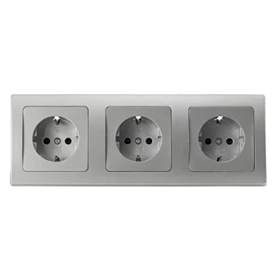 Image de DELPHI Lot de 3 prises encastrées Gris argenté Montage encastré contact protection 250 V avec cadre
