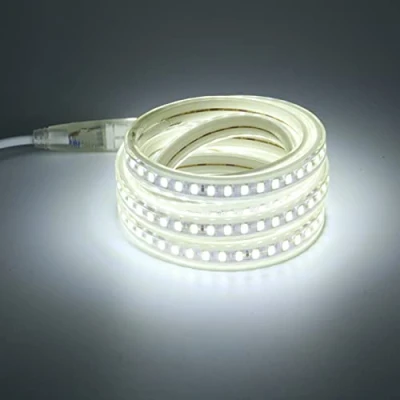 Image de pcning Ruban LED Etanche Exterieur 2m 6000K Blanc Froid, SMD 5730 120led/m 220V IP67 Bande lumineuse flexible avec prise UE, Bandeau 2 Metres clips de montage (Blanc 2)