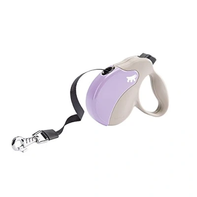 Image de Ferplast Laisse Chien Enrouleur Amigo Mini, pour Petits Chiens jusqu&#039;à 12 Kg. Sangle Extensible Max 3 m. Bouton de Verrouillage et déverrouillage Unique, Beige, Couvercle Violet