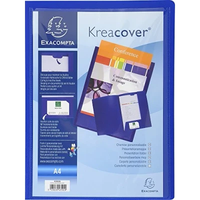 Image de Exacompta Réf. 43502E 1 chemise de présentation Kreacover en polypropylène souple avec pochette cristal transparente pour personnaliser la 1ère couverture couleur bleu