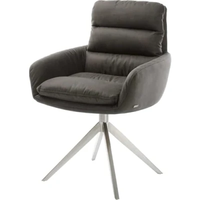 Image de Chaise pivotante Abelia Flex avec accoudoirs microvelours anthracite vintage pied croisé large acier inoxydable brossé pivotement sur 360 fonction bascule
