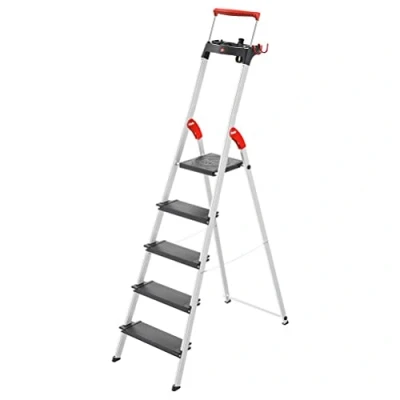 Image de Hailo L100 Topline Échelle de sécurité en aluminium 3 marches XXL jusqu&#039;à 150 kg avec étrier maintien extensible, verrouillage la plate forme Nombreux accessoires pliable