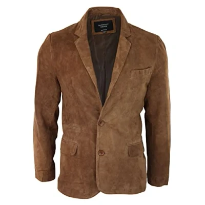 Image de Veste en Daim véritable pour Homme de Style Blazer Chic décontracté Classique Vintage Marron Clair XL