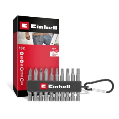 Image de Original Einhell Bit Set 10 pcs. (embouts 50 mm PH/PZ/T/H, acier sablé S2, verrou d&#039;embout avec mousqueton, E 6.3 tige)
