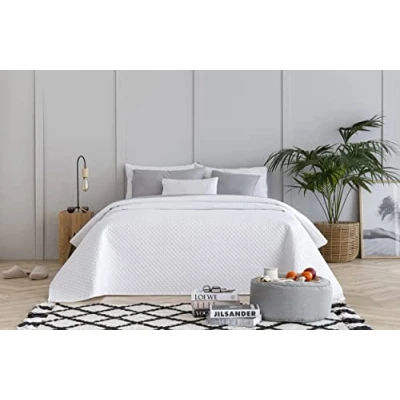 Image de Todocama Underzy Couvre lit boutis Fin avec Motif Losanges pour Printemps, été, Automne et Hiver. 100% Microfibre Extra Douce. Multifonction de 80/90 180 x 260 cm, Blanc