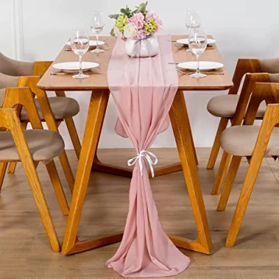 Image de YUNSHANGHE chemin de table moderne en mousseline soie, 70 x 600 cm, lavable décoratif tissu, runner, décoration pour mariage, anniversaire, communion (rose viande)