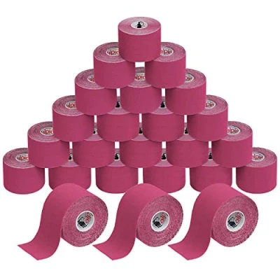 Image de ALPIDEX 24 Rouleaux Ruban Adhésif de Kinésiologie Diverse Couleurs 5 m x 5,0 cm E Book Exemples D&#039;application Bandes Kinesiology Tape, Couleur:rose