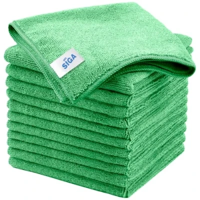 Image de MR.SIGA Lot de 12 Chiffons Nettoyage, Serviettes en Microfibre Tout Usage, Torchon Taille 32 x cm, Vert