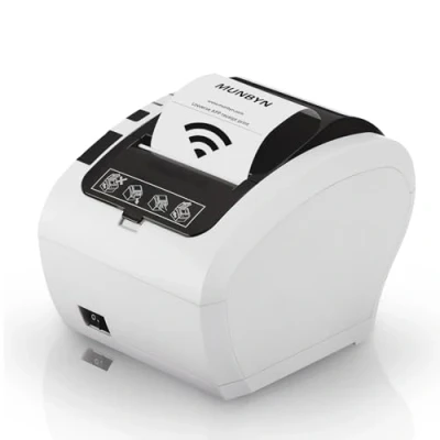 Image de MUNBYN Imprimante de reçus WiFi avec Port USB, POS 80 mm pour Mac Windows Chromebook Linux, ESC/POS (P047 WiFi), Support Mural à découpe Automatique Haute Vitesse, Blanc