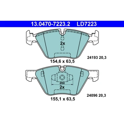 Image de ATE Ceramic 13.0470 7223.2 Jeu de plaquettes frein préparé pour indicateur d&#039;usure, contact signal d&#039;usure exclu BMW: 1 5 portes, Coupe