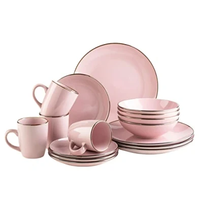 Image de MÄSER Service de table en grès métallisé rose 16 pièces
