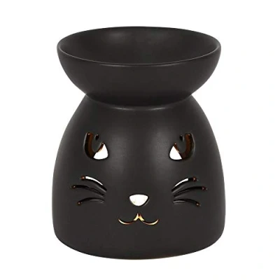 Image de Enchanteur brûleur à Huile en céramique avec Motif Chat Noir 10,5 cm x 9,2 (1 pièce) Design Luxueux, matériau de qualité supérieure, Accessoire d&#039;aromathérapie Idéal pour la décoration