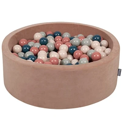 Image de KiddyMoon Piscine À Balles pour Bébé Velours Rond 90X30cm/300 7Cm Fosses Boules Jouet Enfant, Rose des Sables: Turquoise Foncé/Beige Pastel/Vert De Gris/Saumon
