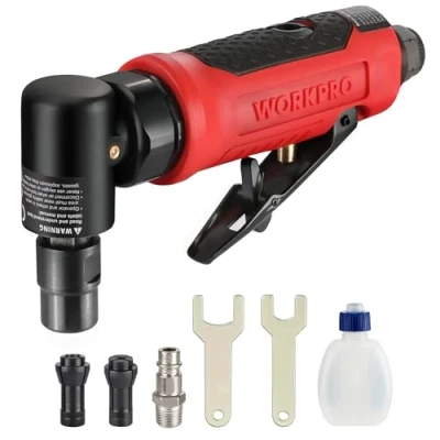 Image de WORKPRO Meuleuse d&#039;Angle à Air 6,3 mm (1/4&quot;) Multifonctionnelle, Pneumatique Pression Maximale bar, 20,000 tr/min, Comprend Mandrin de 3mm et 6mm
