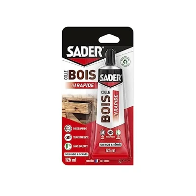 Image de Sader Colle à Bois Prise Rapide 2 min Forte pour Tous et Dérivés Intérieur Transparente après Séchage Sans Solvant Tube de 125 ml