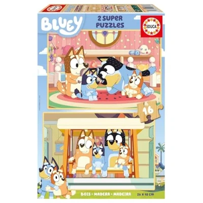 Image de Educa Set de 2 Puzzles en Bois pour Enfants avec 16 pièces chacun. Bluey. Dimensions : 26 x 18 cm. Recommandé à partir 3 Ans (20347)