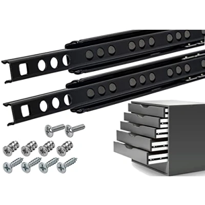 Image de 1 paire de rails tiroir 150 mm,Hauteur rainure : 17 mm,Noir (lot 2),Extractions pour tiroirs,Rails course tiroirs,Extraction partielle avec kit vis,Guides tiroir,Bureau