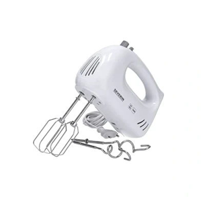Image de SEVERIN Batteur électrique 300 W, Fouet avec 5 vitesses et fonction turbo, mixeur livré 2 fouets crochets de pétrissage en inox, HM 3820, Blanc