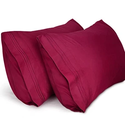 Image de Lirex 2 Pack Taies d&#039;oreiller, d&#039;oreiller en Microfibre Brossée Douce de Haute Qualité, Lavable Machine, Infroissable, Respirant, (Vin Rouge, 50 cm x 75 cm)
