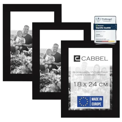 Image de CABBEL Lot de 3 Cadres Photo, Format A5, 18x24 cm, en Bois MDF, avec Verre Acrylique incassable, Noirs