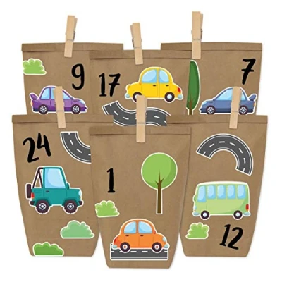 Image de Papierdrachen calendrier de l&#039;Avent DIY à remplir noir coller avec 24 sacs en papier brun et grands autocollants pour les enfants Noël