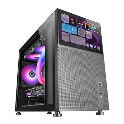 Image de Mars Gaming MC LCD, Boîtier PC Compact Micro ATX, Ecran LCD IPS 8&quot;, Grille Latérale, Supérieure et Frontale Mesh, Fenêtre Latérale Verre Trempé, Mini Tour avec Design Panneaux Modulaire, Noir