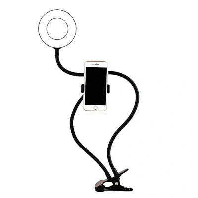 Image de WE Anneau lumineux led avec support téléphone universel et pince d&#039;accroche. 3 modes couleurs 10 de luminosité. Bras flexib