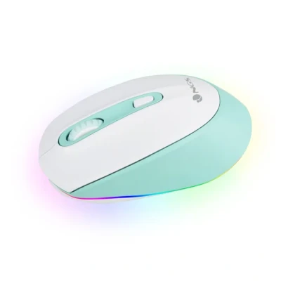 Image de NGS Smog RB Mint Souris Multi Appareils sans Fil Rechargeable avec Éclairage LED, Technologie Bluetooth 3.0/5.0, 2.4Ghz, Portée de 10 Mètres, Autonomie 50 Heures, Vert et Blanc