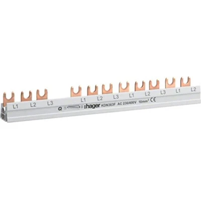 Image de Busch Jaeger Hager KDN363F Phase 3P+N 63A 10 mm² 12 entrées raccord de fourche isolé gris