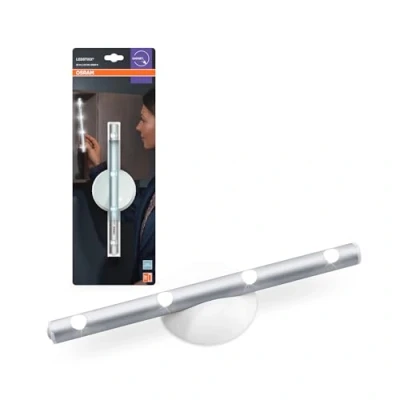 Image de OSRAM Réglette LED LEDstixx 6500K à piles argent, boîtier aluminium, forme compacte, pour montage adhésif ou mural, intérieur, IP20