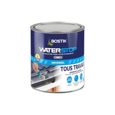 Image de Bostik Membrane d&#039;Étanchéité Waterstop Jointe, Colle, Rebouche Réparation de Fuites, Infiltrations, Fissures Tous Matériaux Directe Sans Primaire MS Polymère Gris Pot 1 kg