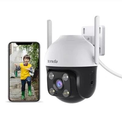 Image de Tenda 2.5k Camera Surveillance WiFi Extérieure, Caméra IP 360 sans Fil Étanche, Vision Nocturne en Couleur, Audio Bidirectionnel, Détection de Mouvement et véhicule, Micro Carte SD, Alexa (CH7)