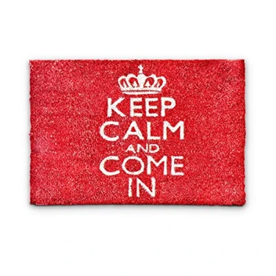 Image de Relaxdays Paillasson en fibres de coco tapis sol Porte d’Entrée plancher KEEP CALM AND COME IN 40 x 60 cm dessous antidérapant caoutchouc PVC essuie pieds saleté, rouge