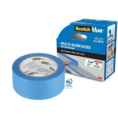 Image de ScotchBlue Ruban de Masquage Peinture Multi Surfaces, 48 mm x 41 m Scotch Adhésif Polyvalent pour Travaux et Décoration, Intérieur Extérieur, Résistant aux UV, 70% PEFC