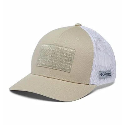 Image de Columbia Mesh Snap Back Fish Flag Ball Cap PFG Casquette en Maille avec Motif, Drapeau fossile/Blanc/Poisson, Taille Unique Mixte