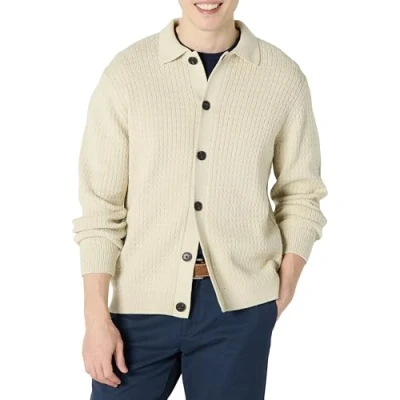 Image de Amazon Essentials Pull Cardigan Décontracté avec Col Homme, Sable Chiné, XXL