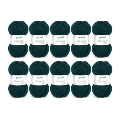 Image de Gründl Lana Classico (Fil à Tricoter certifié Oeko TEX® 50% Laine Vierge (Mérinos) et polyacrylique, 50 g/120 m, Aiguilles : 3,5 4,5, 10 pelotes x g), Sapin