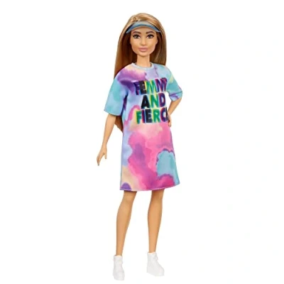 Image de Barbie Fashionistas poupée Mannequin #159 aux Cheveux châtain Clair avec Robe tie &amp; Dye, Jouet pour Enfant, GRB51