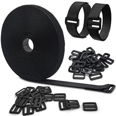 Image de Attache Volet Roulant de 10m Avec 50 Boucles, Cable Scratch Longueur Coupe Libre 2 Cm Large, Rislan Fixation Noir pour Bureau à Domicile et Jardin