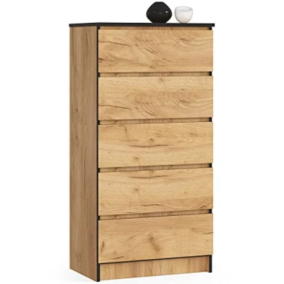 Image de AKORD K60 Commode à 5 tiroirs pour Le Salon, la Chambre Coucher, Bureau Design Fonctionnel Moderne 60 x 121 40 cm (l H P) Poids 39 kg Chêne Artisanal